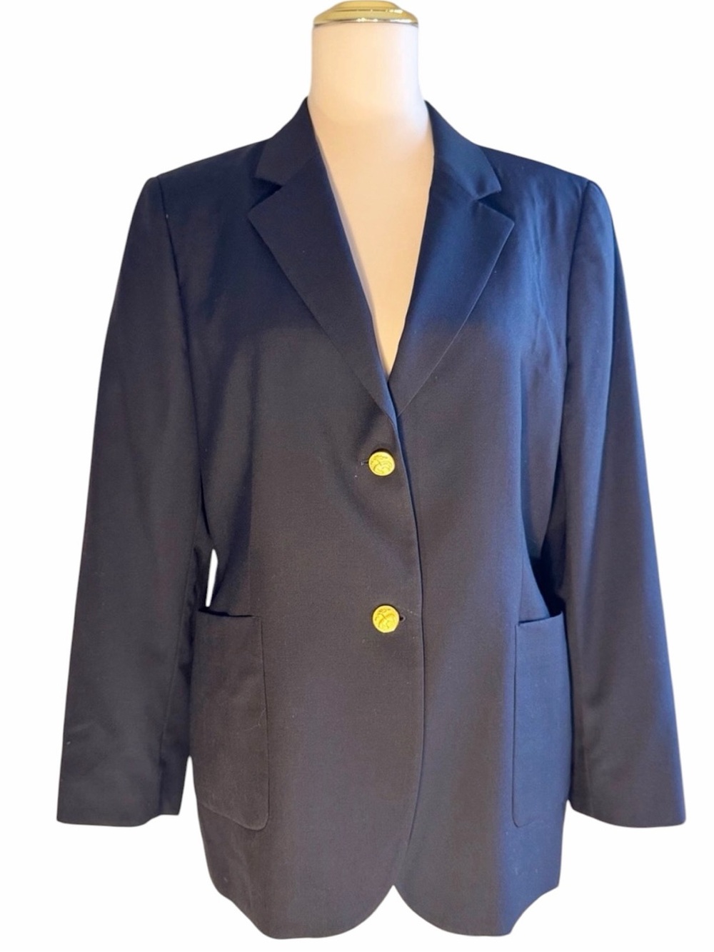 Brooks Brothers Navy Blue 100% Wool Blazer Gold Fleece Buttons Italy Petite 12P